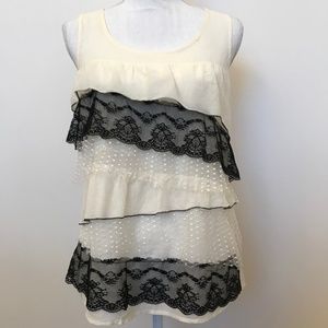 LOFT Cream Tiered Lace Tank Top Size Small